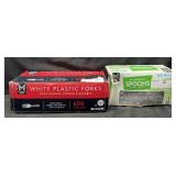 600 white plastic forks & 300 clear plastic