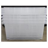 60 Quart clear plastic totes w/ lids. Some may