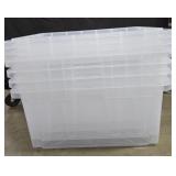 60 Quart clear plastic totes w/ lids. Some may