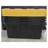 27 Gallon totes w/ lids. Black/yellow. Set of 4.