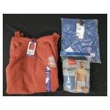 Men's size 2XL Hurley hoodie, shorts and briefs.