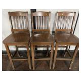 3- Tall Brown Wooden Backed Barstools
