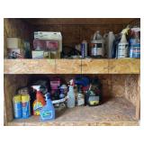 Contents of 2 garage shelves: cleaners,