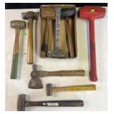 Group of mallets, hammers and hatchet, plastic,