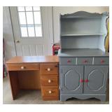 Wooden cabinet and childï¿½s pine desk, 28ï¿½-57ï¿½