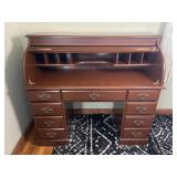 Roll top desk with fitted interior, 7 drawers