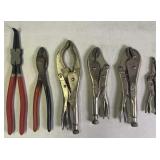 Group of vice grips, snips and more