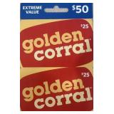 2 - $25 ($50 TOTAL) GOLDEN CORRAL GIFT CARDS