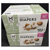 2- 102ct. Boxes of Newborn Premium Diapers