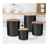 3 piece Canister With Acacia Wood Lid Set, one