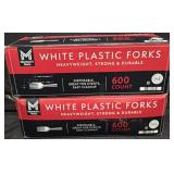 2- 600ct. Boxes of White Plastic Forks