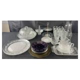 Collection of decorated glassware, trays,