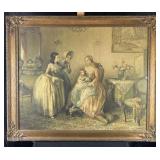 Framed antique print in period frame, 34' x 28'