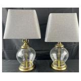 Pair of brass and glass table lamps, 20' high