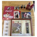 Group of Coca-Cola collectibles, framed print,