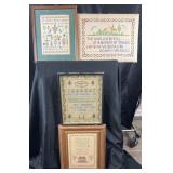 4 cross-stitched samplers, 12'-17' high