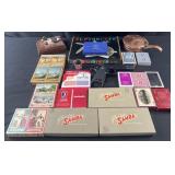 Group of vintage playing cards, air soft pistol,