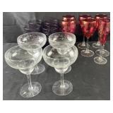 Group of decorated glassware, etched and molded