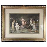 Framed print depicting concert in parlor, as