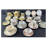 Vintage tea set and 11 sets of porcelain cups and