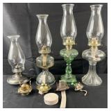 4 oil lamps and accessories, 12'-18.5' high