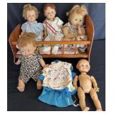 5 dolls with Little Bo-Peep cradle, 1960's Cupie