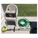 2 patio chairs, 2 hoses, Ames garden cart and