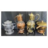 4 warmers, 3 glass and metal and one metal with