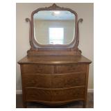Antique 4-drawer oak dresser & mirror, 42' x 21'