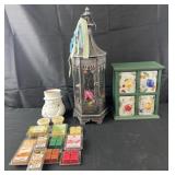 Wax warmer with various waxes, decorative lantern