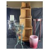 Corner shelf, accent table & planters, 2 marble