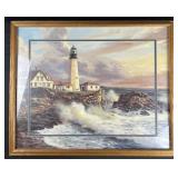 Framed wall art depicting lighthouse, 33ï¿½ x 27ï¿½