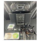 Group of electronics: LG Blu-Ray player, Jensen