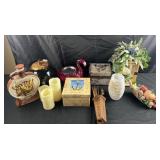 Group of decorative accessories, faux candles,