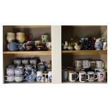 Contents of 2 upper kitchen cabinets, mugs,