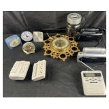 Group of vintage and modern clocks, weather