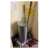 Metal trash can, collapsible step stools, manual