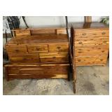 Pine dresser and mirror, chest of drawer, full