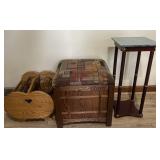 Accent table, storage ottoman and magazine