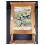 Hunting themed wall cabinet, pine with porcelain