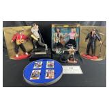 Group of Elvis collectibles: telephone, Barbies,