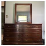Dresser & mirror, 9 drawer with brass pulls, 60ï¿½