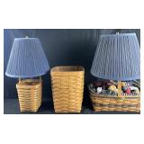 2 Longaberger lamps and wastebasket