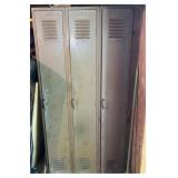 Set of 3 metal lockers and contents, pellet gun,