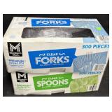 300pc. Box of Clear Plastic Forks and 300pc. Box