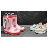 Girl's size 2/3 rain boots and size 2 play shoes.