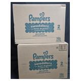 2- Pampers Swaddlers size 2 diapers 186 count