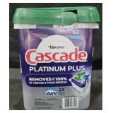 Cascade Platinum Plus dishwasher pacs. Package is