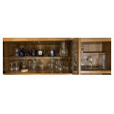 Group of glassware, decanter, wine glasses, bell,