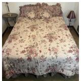 Queen bed with mattress, boxspring, metal frame